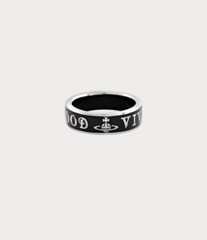 Vivienne Westwood Conduit Street Ring Platinum / Black Enamel | 912687SUK