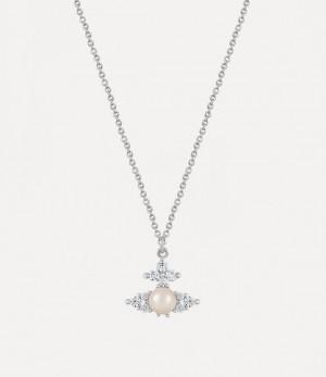 Vivienne Westwood Feodora Pendant Platinum / White Cz / Creamrose Pearl | 291548BJU