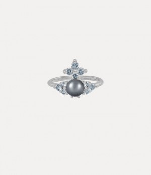 Vivienne Westwood Feodora Ring Platinum / Light Blue Cz / Crystal Dark Grey Pearl | 254731SMP