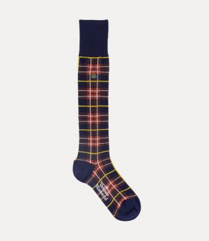 Vivienne Westwood High Tartan Sock Navy Blue | 416583EFQ