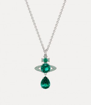 Vivienne Westwood Ismene Drop Pendant Necklace Platinum / Green Cz | 196857GQS