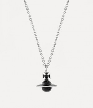 Vivienne Westwood Man. Dinah Pendant Platinum / Black Enamel | 459283BWI