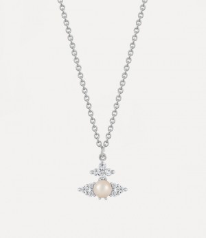 Vivienne Westwood Man. Feodora Pendant Platinum / White Cz / Creamrose Pearl | 634907IRQ