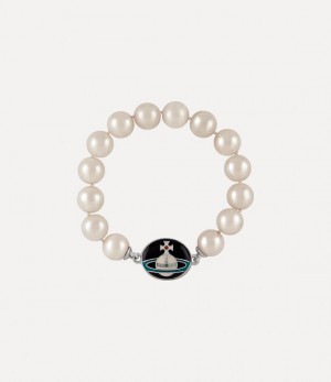 Vivienne Westwood Man. Loelia Large Pearl Bracelet Platinum/Black,Off-white,Green,Red | 037249JZS