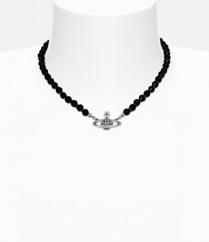 Vivienne Westwood Messaline Choker Platinum / Ruthenium / Black Agate Gemstone / Jet | 473651QUD