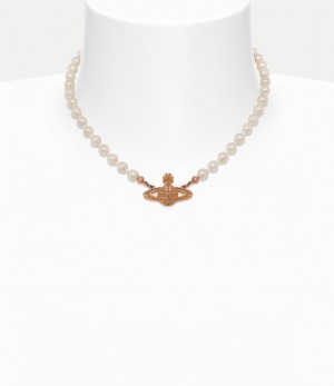 Vivienne Westwood Mini Bas Relief Pearl Choker Pink Gold Silk Pearl | 183524OAV