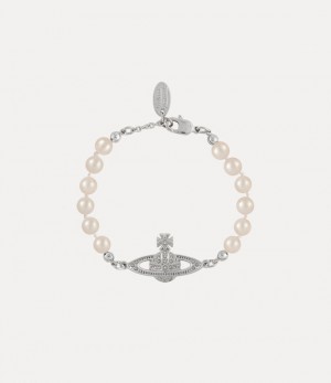 Vivienne Westwood Mini Bas Relief Pearl Bracelet Platinum / Crystal Crystal / Pearl Pearl | 574129PMB