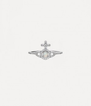 Vivienne Westwood Olympia Ring Platinum / White Cz / White Synthetic Opal | 273589LEO