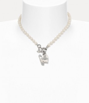 Vivienne Westwood Orietta Pearl Necklace Platinum / Creamrose Pearl | 152360JXI