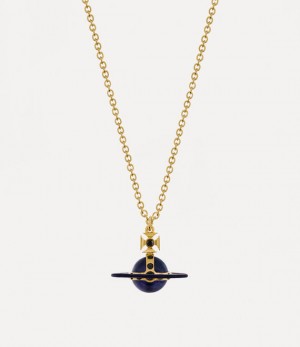 Vivienne Westwood Petite Original Orb Pendant Necklace Gold/Dark Purple,Opaque Jet Enamel/Berry Blue | 230816XKL