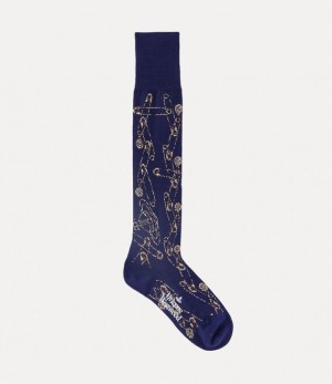 Vivienne Westwood Safety Pin High Sock Navy Blue | 415698TID