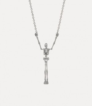 Vivienne Westwood Skeleton Long Necklace Palladium Black | 675089ZCQ