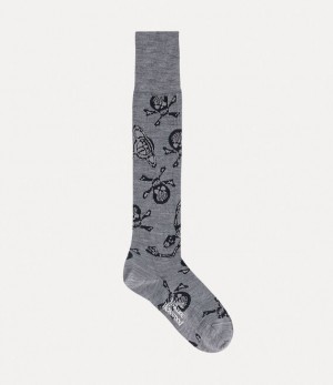 Vivienne Westwood Skull High Sock Blue | 305124UPG