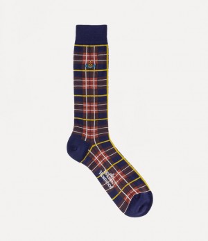 Vivienne Westwood Tartan Sock Navy Blue | 087936BKG