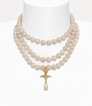 Vivienne Westwood Three Row Pearl Drop Choker Gold | 283179TCI