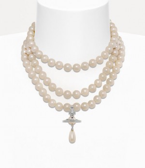 Vivienne Westwood Three Row Pearl Drop Choker Platinum/Pearl/Multi | 693142VDX