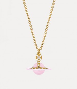 Vivienne Westwood Tiny Original Orb Pendant Necklace Gold/Pale Pink Enamel/Milky Pink Cz/White Crystal | 235798ONM