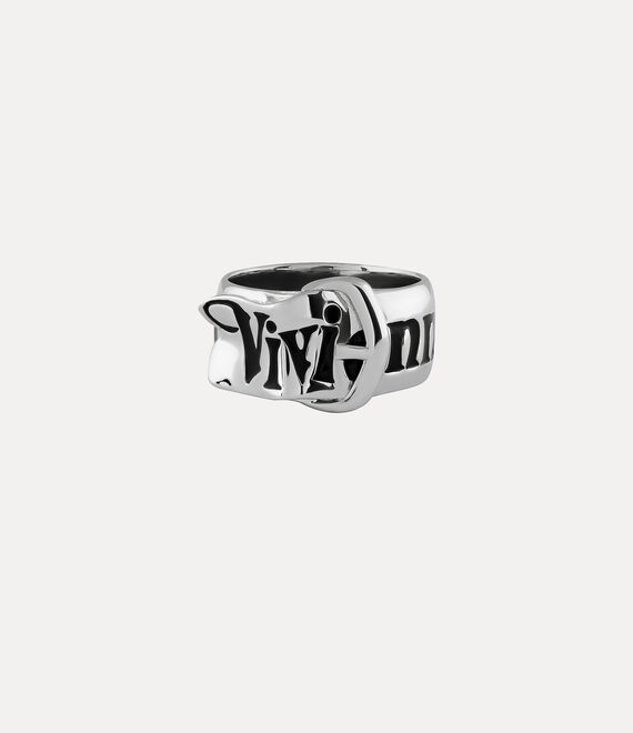 Vivienne Westwood Belt Ring Platinum / Black Enamel | 942375THD