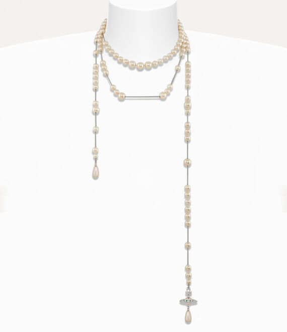 Vivienne Westwood Broken Pearl Necklace Platinum/Pearl/Multi | 390876PBD