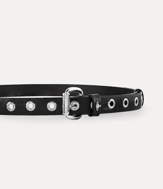 Vivienne Westwood Carolina Belt Rhodium Black Leather | 743265SYB