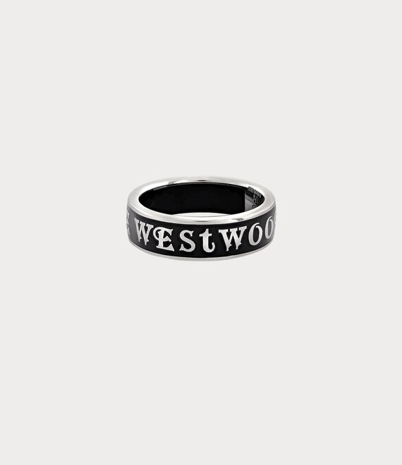 Vivienne Westwood Conduit Street Ring Platinum / Black Enamel | 912687SUK