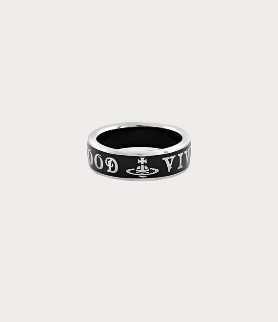 Vivienne Westwood Conduit Street Ring Platinum / Black Enamel | 912687SUK