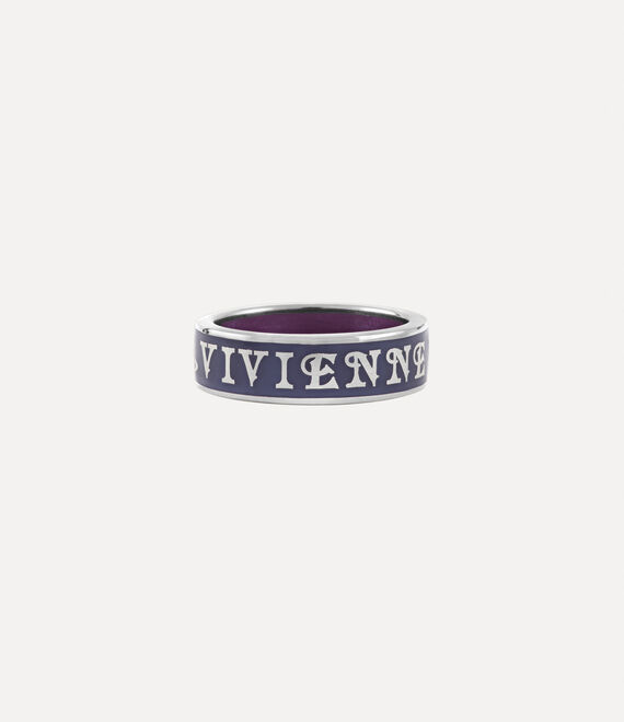 Vivienne Westwood Conduit Street Ring Platinum / Navy, Aubergine Enamel | 160849UAL