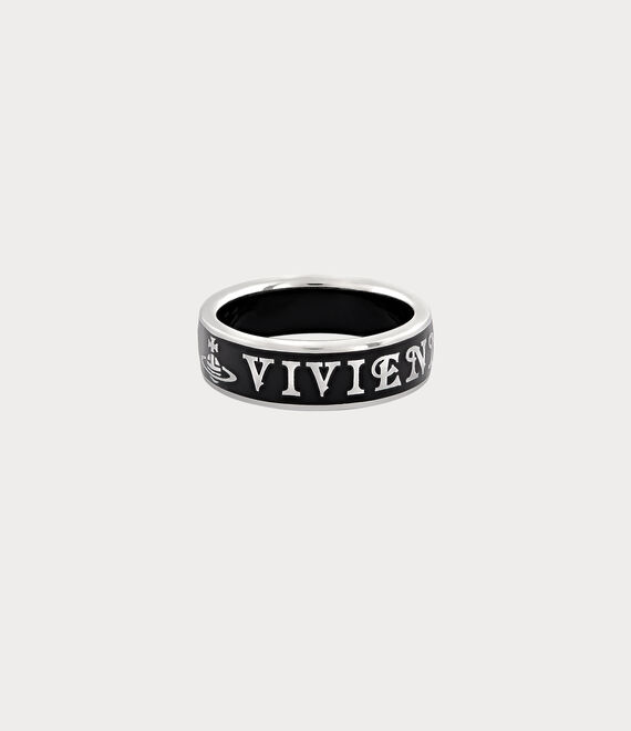 Vivienne Westwood Conduit Street Ring Platinum / Black Enamel | 261307IYE