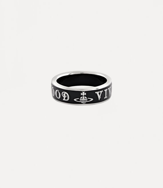 Vivienne Westwood Conduit Street Ring Platinum / Black Enamel | 269180NWA