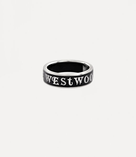 Vivienne Westwood Conduit Street Ring Platinum / Black Enamel | 361049AWJ