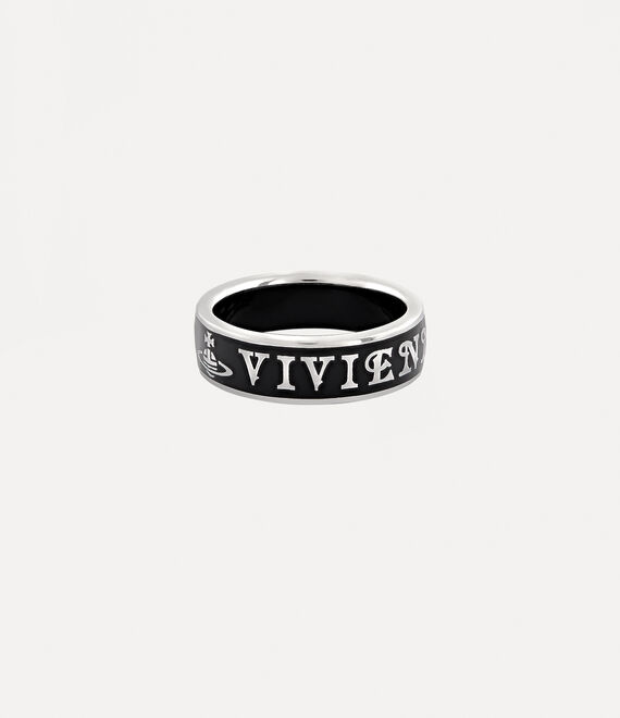 Vivienne Westwood Conduit Street Ring Platinum / Black Enamel | 361049AWJ