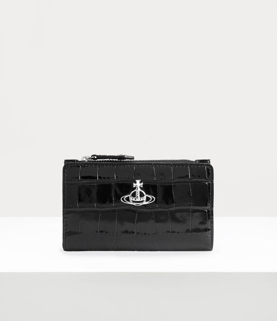 Vivienne Westwood Crocodile Slim Flap Card Holder Black | 382670KMX