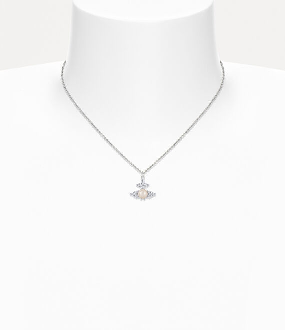 Vivienne Westwood Feodora Pendant Platinum / White Cz / Creamrose Pearl | 291548BJU