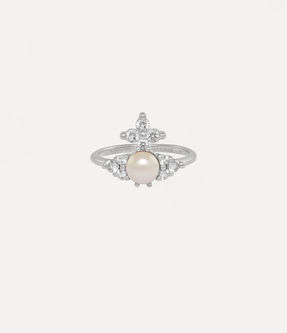 Vivienne Westwood Feodora Ring Platinum / White Cz / Creamrose Pearl | 425736KET