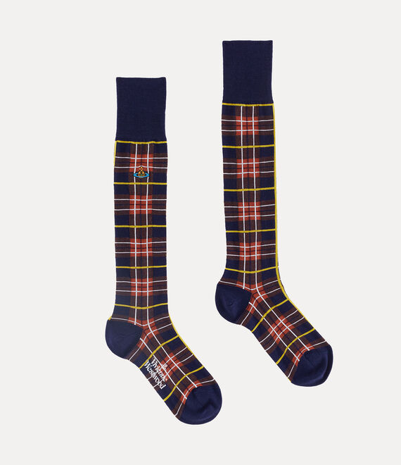 Vivienne Westwood High Tartan Sock Navy Blue | 230941XOW