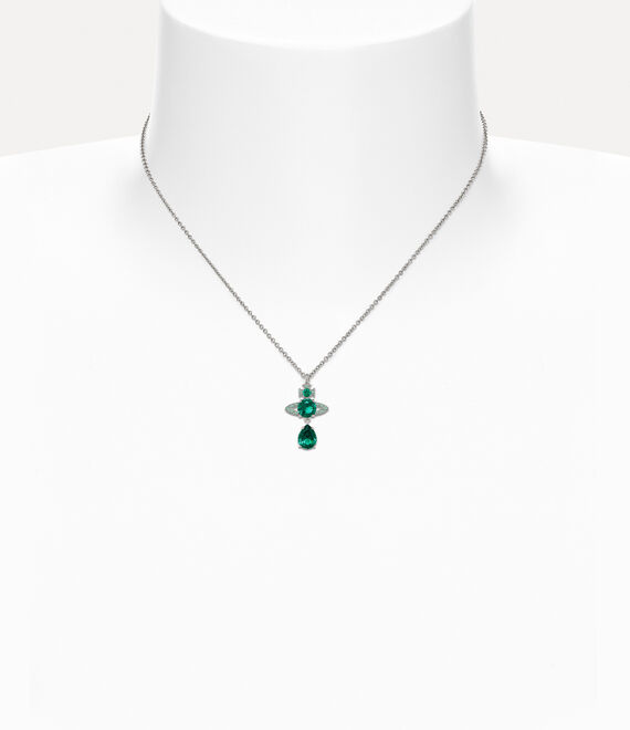 Vivienne Westwood Ismene Drop Pendant Necklace Platinum / Green Cz | 196857GQS