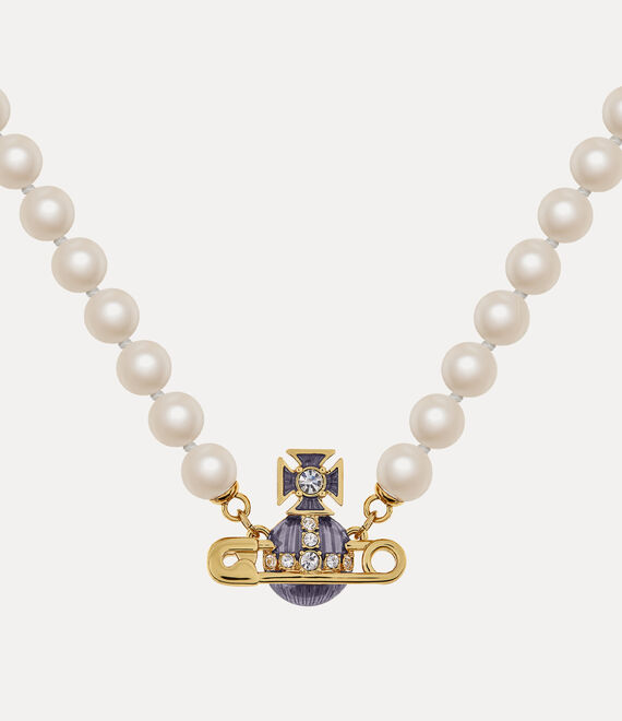 Vivienne Westwood Kitty Pearl Necklace Gold/Crystal Crystal/Violet Transparent | 708951OSC