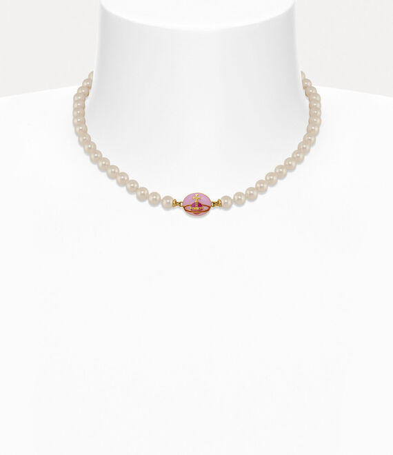 Vivienne Westwood Loelia Necklace Gold / Magenta Enamel / Creamrose Pearl | 790423UMG