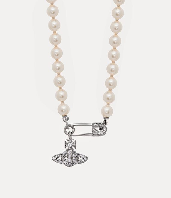 Vivienne Westwood Lucrece Pearl Necklace Platinum / Light Creamrose Pearl / White Cz | 387921ORE