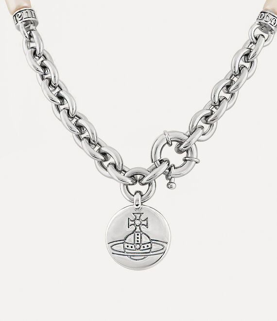 Vivienne Westwood Man. Edwyn Necklace Platinum / Creamrose Pearl | 346078SGU