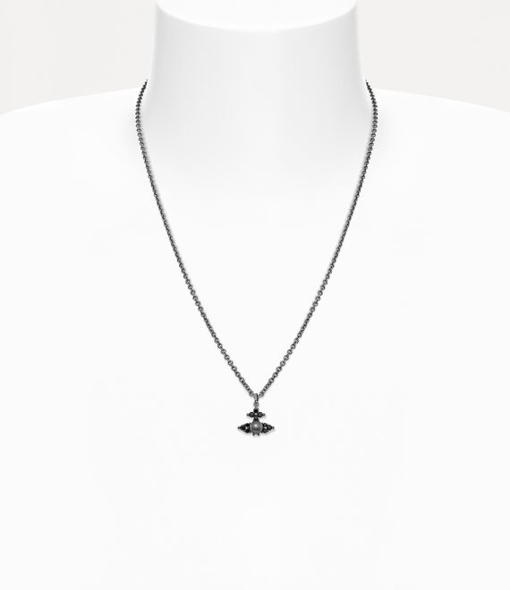 Vivienne Westwood Man. Feodora Pendant Necklace Ruthenium / Black Cz / Dark Grey Pearl | 823194WCM