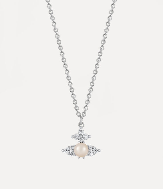 Vivienne Westwood Man. Feodora Pendant Platinum / White Cz / Creamrose Pearl | 634907IRQ