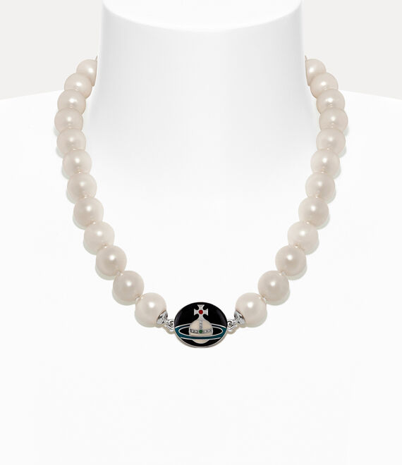 Vivienne Westwood Man. Loelia Large Pearl Necklace Platinum/Black,Off-white,Green,Red | 805134DCR