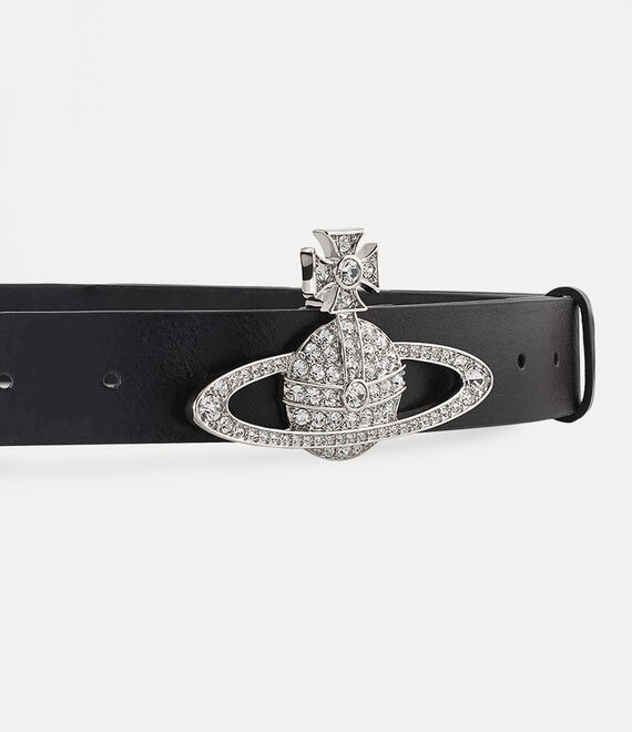 Vivienne Westwood Medium Bas Relief Belt Platinum / Crystal Crystal / Black Leather | 845297RDF