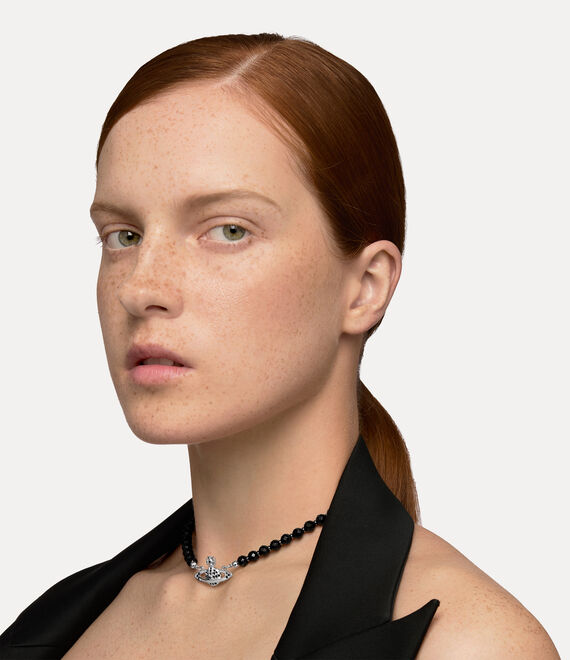 Vivienne Westwood Messaline Choker Platinum / Ruthenium / Black Agate Gemstone / Jet | 138209LNQ