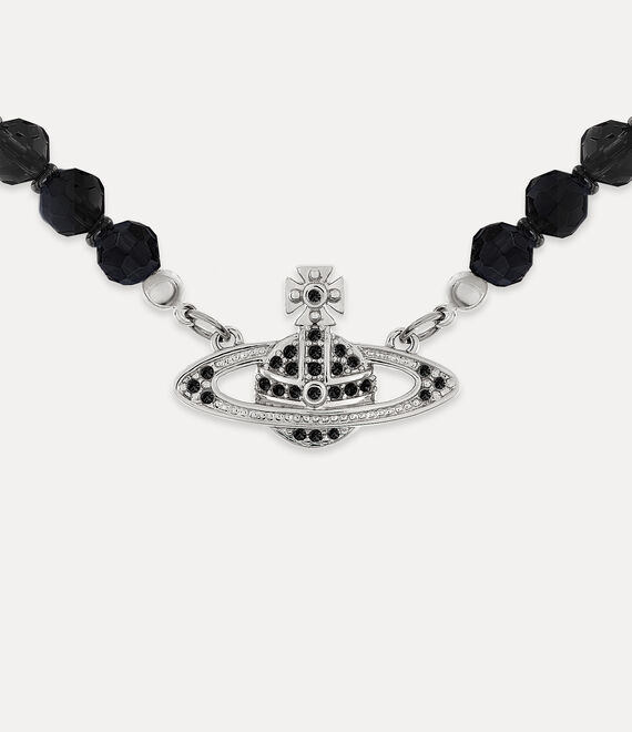 Vivienne Westwood Messaline Choker Platinum / Ruthenium / Black Agate Gemstone / Jet | 138209LNQ