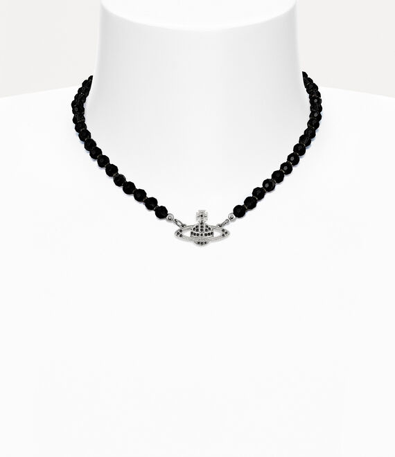 Vivienne Westwood Messaline Choker Platinum / Ruthenium / Black Agate Gemstone / Jet | 138209LNQ