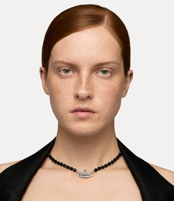 Vivienne Westwood Messaline Choker Platinum / Ruthenium / Black Agate Gemstone / Jet | 473651QUD