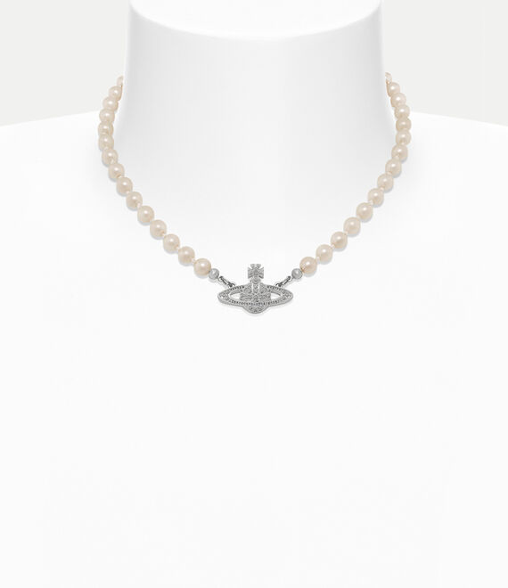 Vivienne Westwood Mini Bas Relief Pearl Choker Platinum / Crystal / Pearl | 427983ZVC