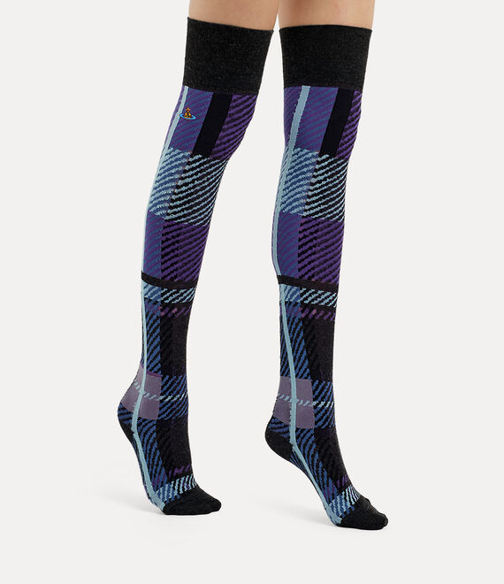 Vivienne Westwood Multi Tartan Over The Knee Sock Anthracite | 842769IVW